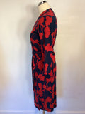 HOBBS NAVY BLUE & RED PRINT WRAP DRESS SIZE 12