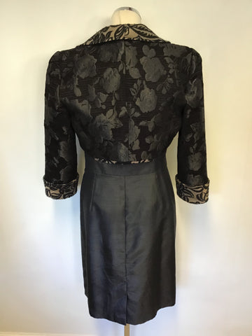 MICHEL AMBERS BLACK & GOLD JACQUARD FLORAL PRINT DRESS & BOLERO JACKET SIZE 12