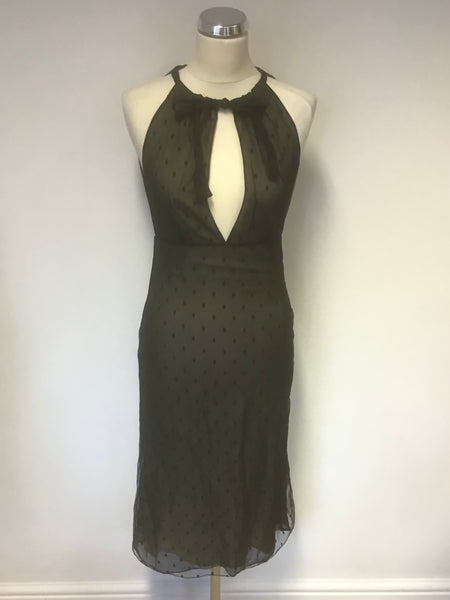 ELSPETH GIBSON BLACK SPOT LACE OVER CREAM SILK SPECIAL OCCASION DRESS SIZE 10