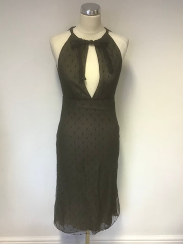 ELSPETH GIBSON BLACK SPOT LACE OVER CREAM SILK SPECIAL OCCASION DRESS SIZE 10