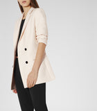 REISS SKORPIOS CHAMPAGNE WOOL BLEND LONG LINE JACKET SIZE S