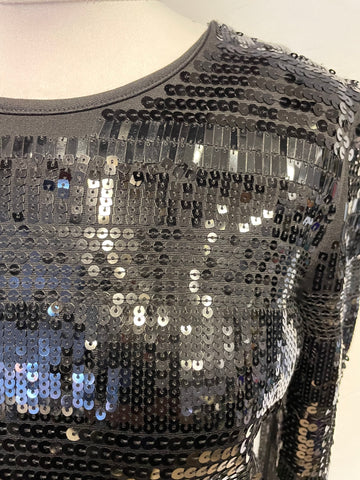 JESIRE BLACK SEQUINNED 3/4 SLEEVE COCKTAIL DRESS SIZE S