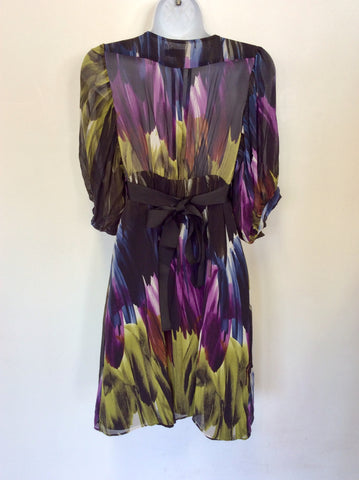 TED BAKER BLACK & MULTI COLOURED PRINT SILK DRESS SIZE 1 UK 8