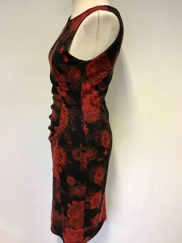 PHASE EIGHT RED & BLACK FLORAL PRINT WOOL BLEND PENCIL DRESS SIZE 10