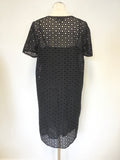 THE WHITE COMPANY BLACK BRODIERE ANGLAISE SHORT SLEEVE SHIFT DRESS SIZE 14