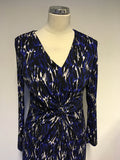 BRAND NEW BETTY JACKSON BLACK, BLUE,BLACK & WHITE PRINT LONG SLEEVE DRESS SIZE 12