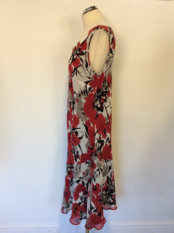WINDSMOOR RED,WHITE,BLACK & GREY FLORAL PRINT DRESS SIZE 16
