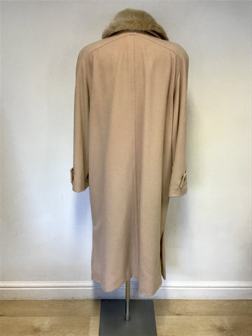 JACQUES VERT NATURAL BLUSH DETACHABLE FUR COLLAR WOOL & CASHMERE COAT SIZE 16