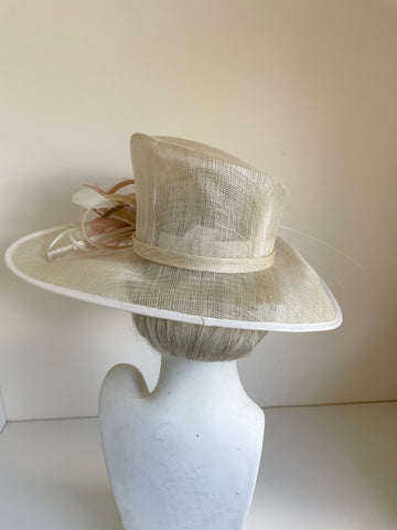 GWYTHER SNOXELLS NATURAL CREAM FEATHER BEAD & COIL TRIM FORMAL HAT