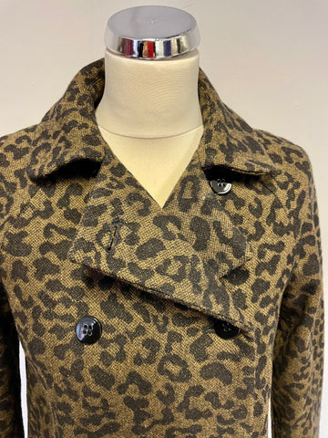 ZARA BROWN & BLACK LEOPARD PRINT DOUBLE BREASTED WOOL BLEND JACKET SIZE S