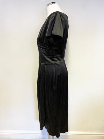BRAND NEW LADY VINTAGE LORETTA BLACK SATIN SHORT SLEEVE PENCIL DRESS SIZE 12