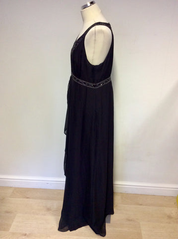 MONSOON BLACK SILK EMBROIDERED, BEADED & SEQUINNED EVENING DRESS SIZE 16