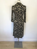 LK BENNETT BLACK & IVORY PRINT SILK WRAP DRESS SIZE 10