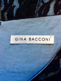 GINA BACCONI BLACK LACE & BLUE LINED SHORT SLEEVE PENCIL DRESS SIZE 16