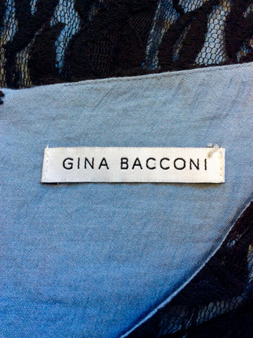 GINA BACCONI BLACK LACE & BLUE LINED SHORT SLEEVE PENCIL DRESS SIZE 16