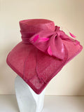 BRAND NEW UNBRANDED PINK BOW & FEATHER TRIM WIDE SHAPED BRIM FORMAL HAT