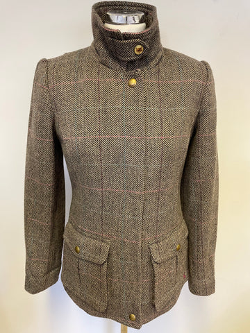 JOULES BROWN TWEED WOOL BLEND INSULATED FIELD JACKET SIZE 10