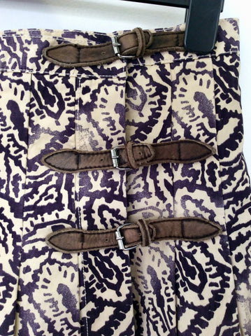 THOMAS BURBERRY & IVORY PRINT PLEATED MINI SKIRT SIZE 38 UK 10