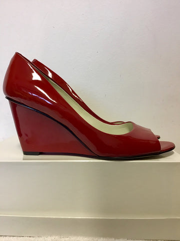 NINE WEST RED PATENT LEATHER PEEP TOE WEDGE HEELS SIZE 6/39