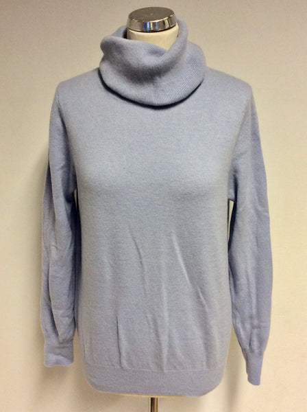 JAEGER LIGHT BLUE WOOL & CASHMERE POLO NECK JUMPER SIZE L