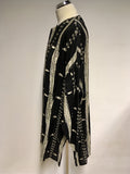 JAEGER BLACK & CREAM SILK PRINT LONG OVER BLOUSE SIZE L