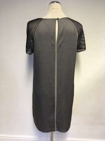 REISS GREY ZOWIE MESH SLEEVE SHIFT DRESS SIZE 8/10