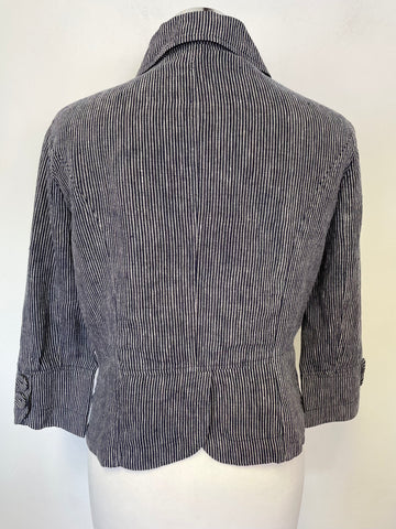 HOBBS NAVY BLUE PINSTRIPE 3/4 SLEEVE LIGHTWEIGHT LINEN JACKET SIZE 10