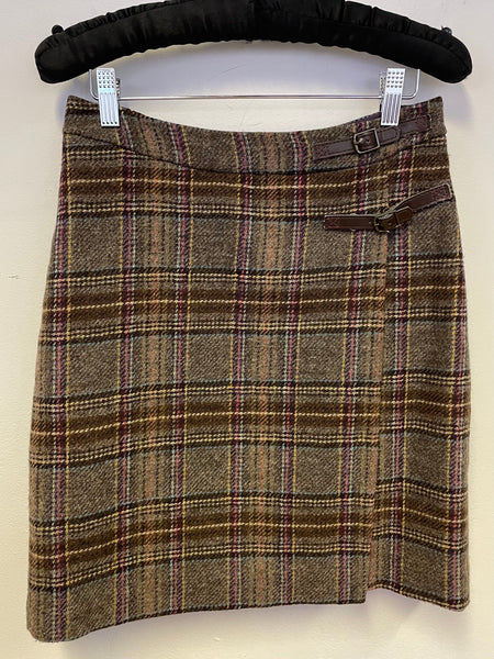 BODEN BROWN CHECK BRITISH TWEED BY MOON WOOL CHECK KILT SKIRT SIZE 8R