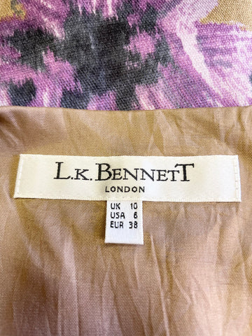 LK BENNETT PURPLE MIX FLORAL PRINT SLEEVELESS PENCIL DRESS SIZE 10