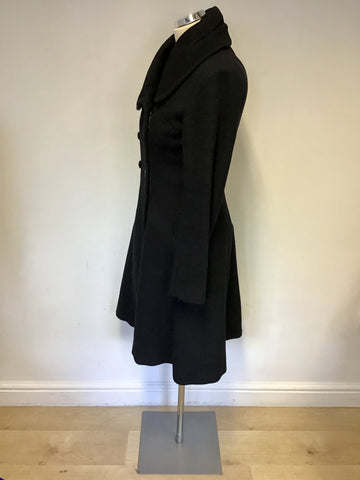 REISS BLACK WOOL & CASHMERE BLEND FIT & FLARE ZIP UP COAT SIZE XS