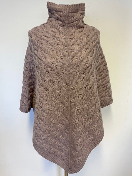 PURE COLLECTION MAUVE WOOL & CASHMERE CABLE PATTERNED PONCHO SIZE S/M