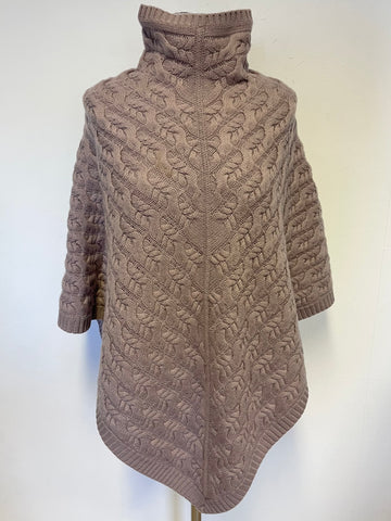 PURE COLLECTION MAUVE WOOL & CASHMERE CABLE PATTERNED PONCHO SIZE S/M