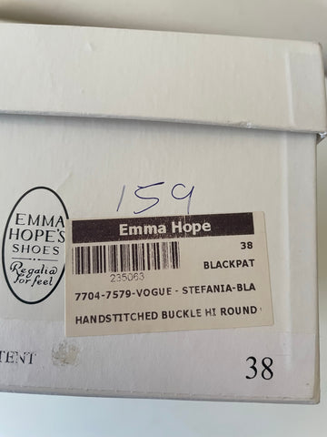 EMMA HOPE BLACK PATENT LEATHER BUCKLE TRIM HEELS SIZE 5/38