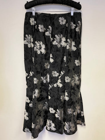 CHESCA BLACK & SILVER FLORAL PRINT SPECIAL OCCASION JACKET & LONG SKIRT SUIT SIZE 14/16