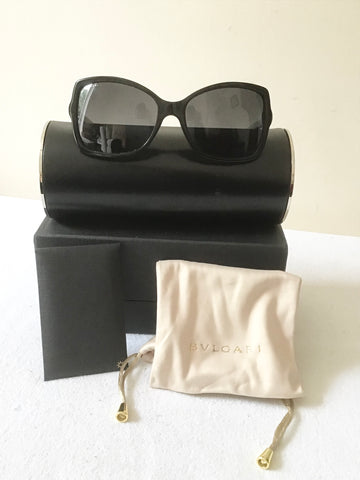 BRAND NEW BVLGARI 8139b BLACK WITH GOLD CRYSTAL TRIM SUNGLASSES