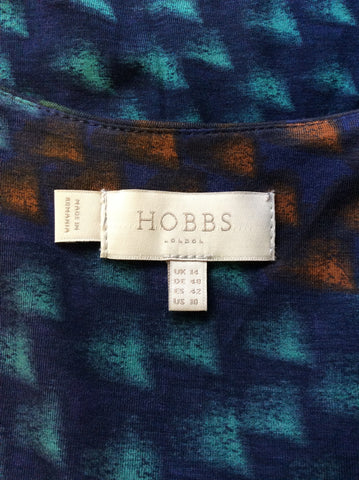 HOBBS BLUE,GREEN,BROWN & WHITE PRINT SHORT SLEEVE WRAP DRESS SIZE 14
