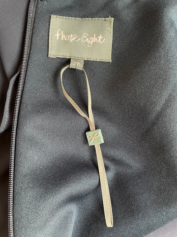 BRAND NEW PHASE EIGHT NAVY BLUE & WHITE PRINT SHEER OVERLAY TOP PENCIL DRESS SIZE 10