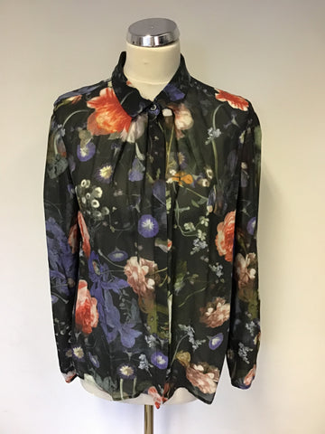 HOBBS MULTI COLOURED FLORAL PRINT LONG SLEEVE BLOUSE SIZE 12
