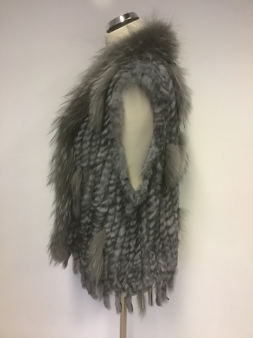 JAYLEY GREY FOX & CONEY FUR TASSEL TRIM GILET ONE SIZE