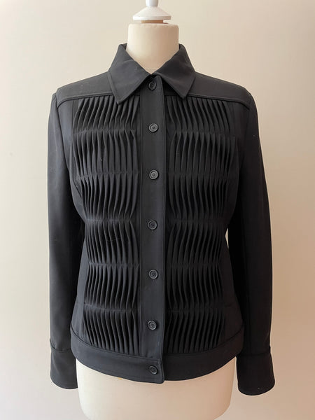 CACHAREL BLACK WOOL PLEATED DESIGN LONG SLEEVE BUTTON FASTEN JACKET SIZE 10