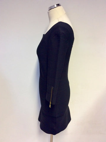 WHISTLES BLACK BANDAGE STYLE BODYCON DRESS SIZE 3 UK 12