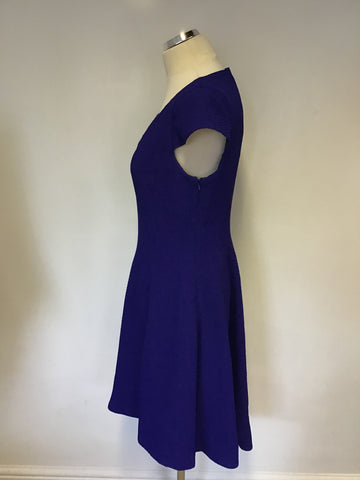 KAREN MILLEN BLUE CAP SLEEVE V NECKLINE SKATER DRESS SIZE 12