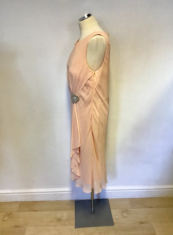 BRAND NEW MASCARA PEACH SLEEVELESS DRESS & MATCHING SEMI SHEER JACKET SIZE 18