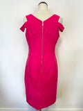 KAREN MILLEN HOT PINK COLD SHOULDER STRAP PENCIL DRESS SIZE 14