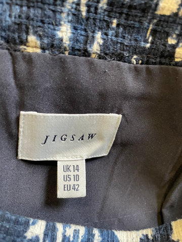 JIGSAW NAVY & WHITE PATTERNED PENCIL SKIRT SIZE 14
