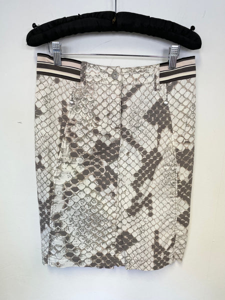 MARCCAIN BROWN & CREAM SNAKESKIN PRINT STRAIGHT COTTON PENCIL SKIRT SIZE 10