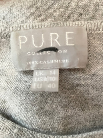 PURE COLLECTION 100% CASHMERE GREY LONG SLEEVED JUMPER SIZE 14