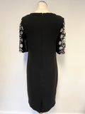 JAEGER BLACK WITH SHORT SILK FLORAL PRINT SLEEVE SHIFT DRESS SIZE 8