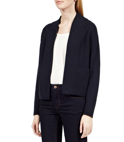 REISS NAVY BLUE KIRT SHORT MILANO STITCH CROPPED JACKET/ CARDIGAN SIZE XS