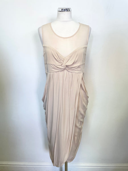 WHISTLES CREAM  SLEEVELESS  DRAPED FRONT PENCIL DRESS SIZE 16